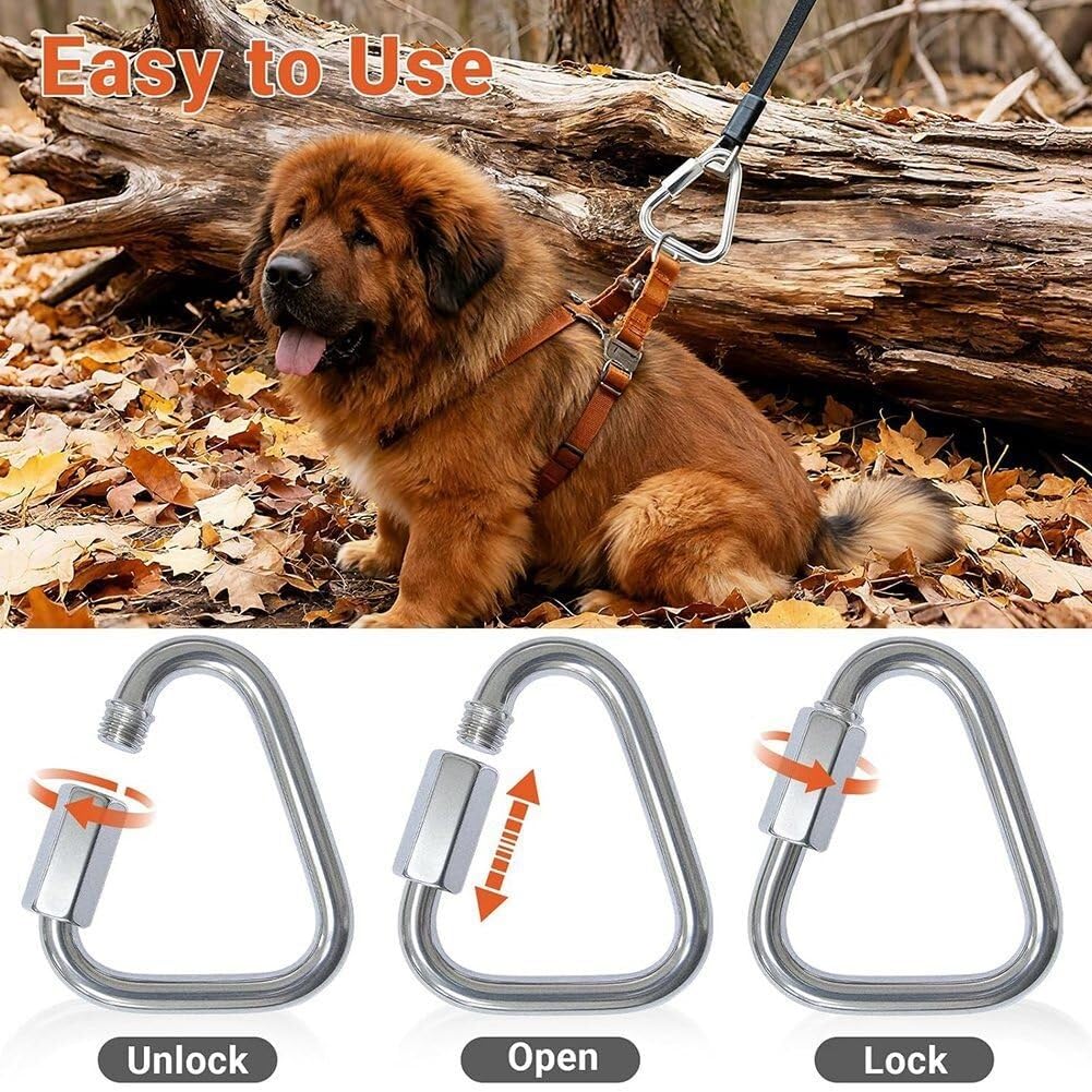Mosquetón triangular resistente, eslabones rápidos de acero inoxidable 304, 8 unidades, conectores de cadena de bloqueo de tornillo para slackline, hamaca, columpio, camping, cuerda