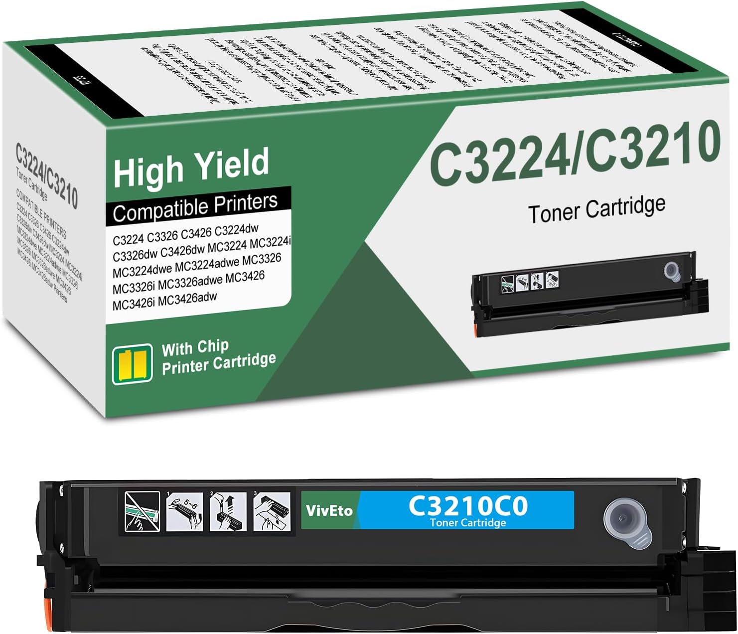 MC3426 C3210 C3224 Cyan Toner Cartridge (with New Chip) Replacement for Lexmark C3426 C3224 C3210 C3210C0 for C3224 C3326 C3426 MC3224 MC3326 MC3426 C3224dw Printer, 1 Pack MC3426 Cartridge