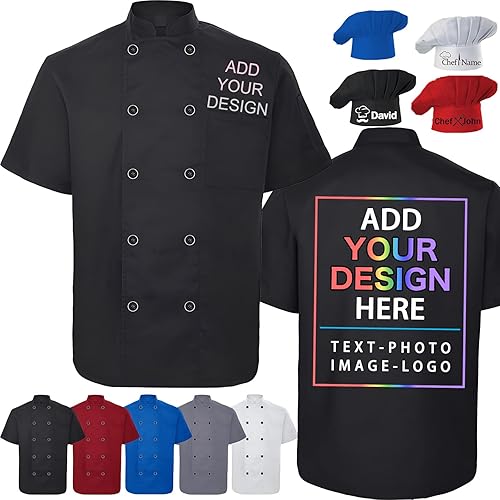 Custom Chef Coat Short Sleeve Personalized Chef Jacket Printed Name Logo Customized Chef Uniform Work Shirt for Women Men