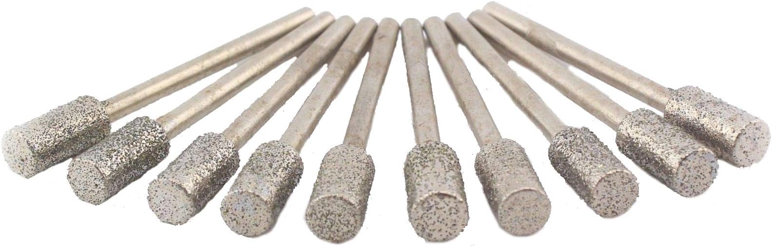 10PC 6mm/0.25" Cylinder Head Diamond Coated Grinding Bits Diamond Mounted Points Grinding Carving Burr Set