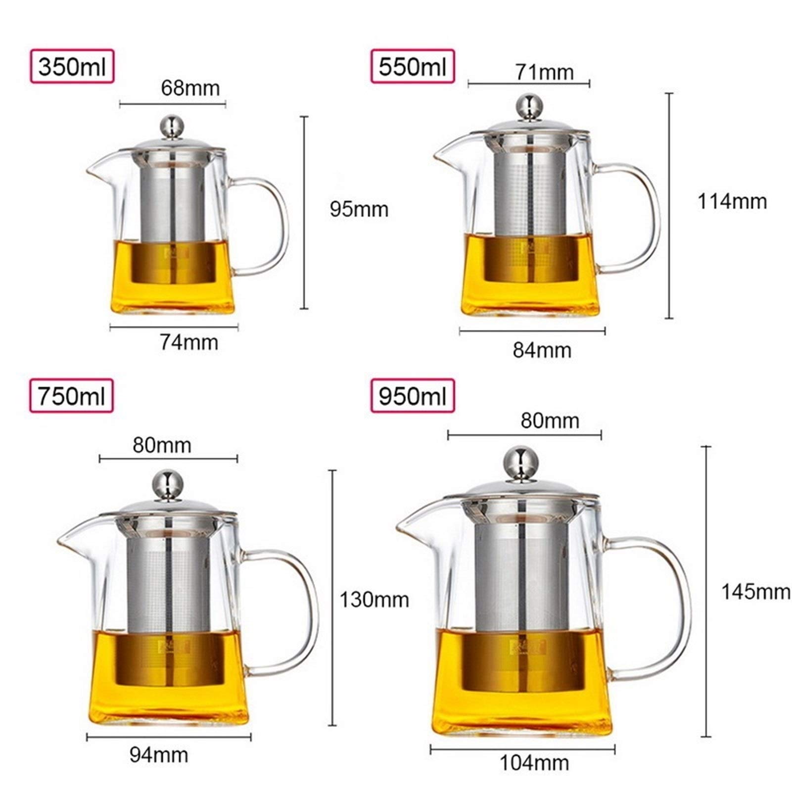 Teteras y hervidores 350/550 / 750 / 950ml Vidrio borosilicato de la Tetera a Prueba de Calor del Filtro de Cristal Cuadrado Tetera té Infuser Oolong de la Leche de la Flor Tea Pot Tetera