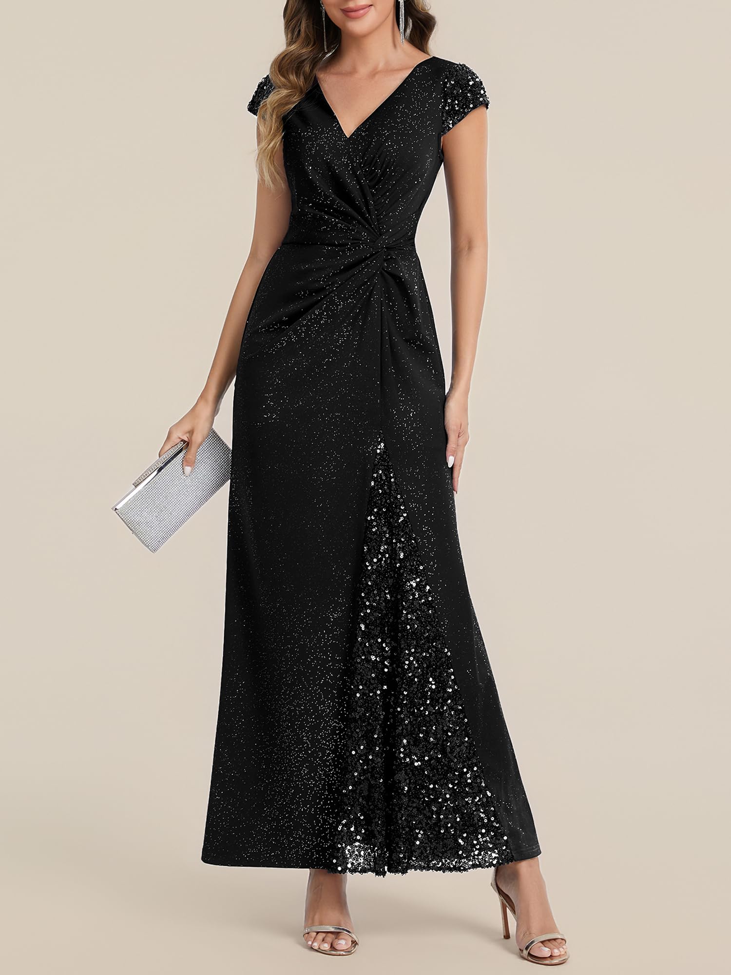 Ever-Pretty Ballkleider Damen Lang Pailletten Abendkleid Silvester Kurzarm Plus-Size-Kleid EE02657