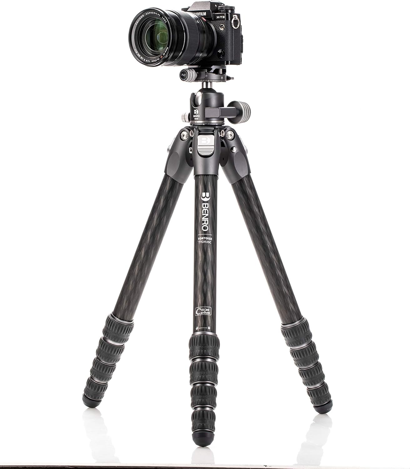 Camera mounted on Benro Tortoise Tripod with GX35 Ball Head.