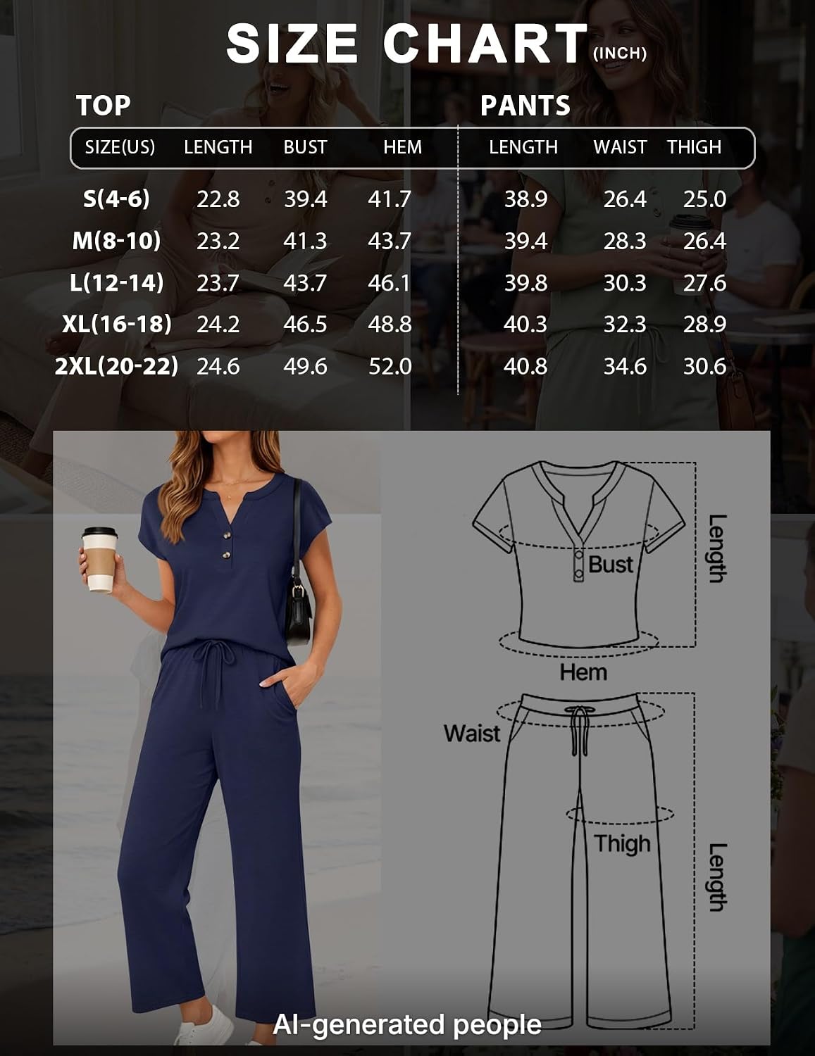 JINKESI Two Piece Sets for Women Summer Outfits Lounge Sets V-neck Tops Wide Leg Pants Vacation Travel Casual Outfit
