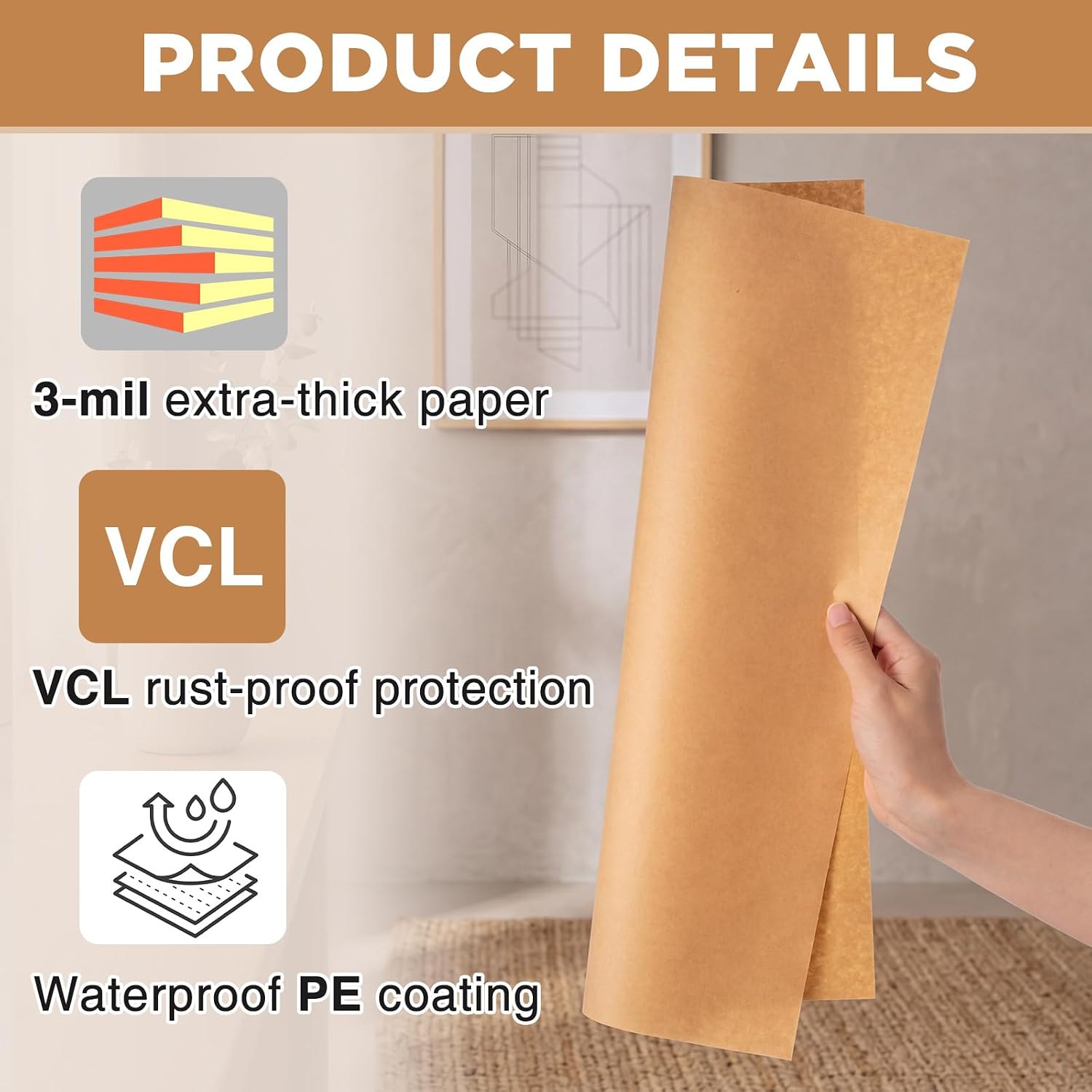 YooNotee 200 Pcs Vci Anti Rust Paper Sheets with PE Coating 6/9/12/12 x 18 Inches Rust Inhibitor Kraft Paper Suitable for Mechanical, Electronic, Hardware Storage and Transportation