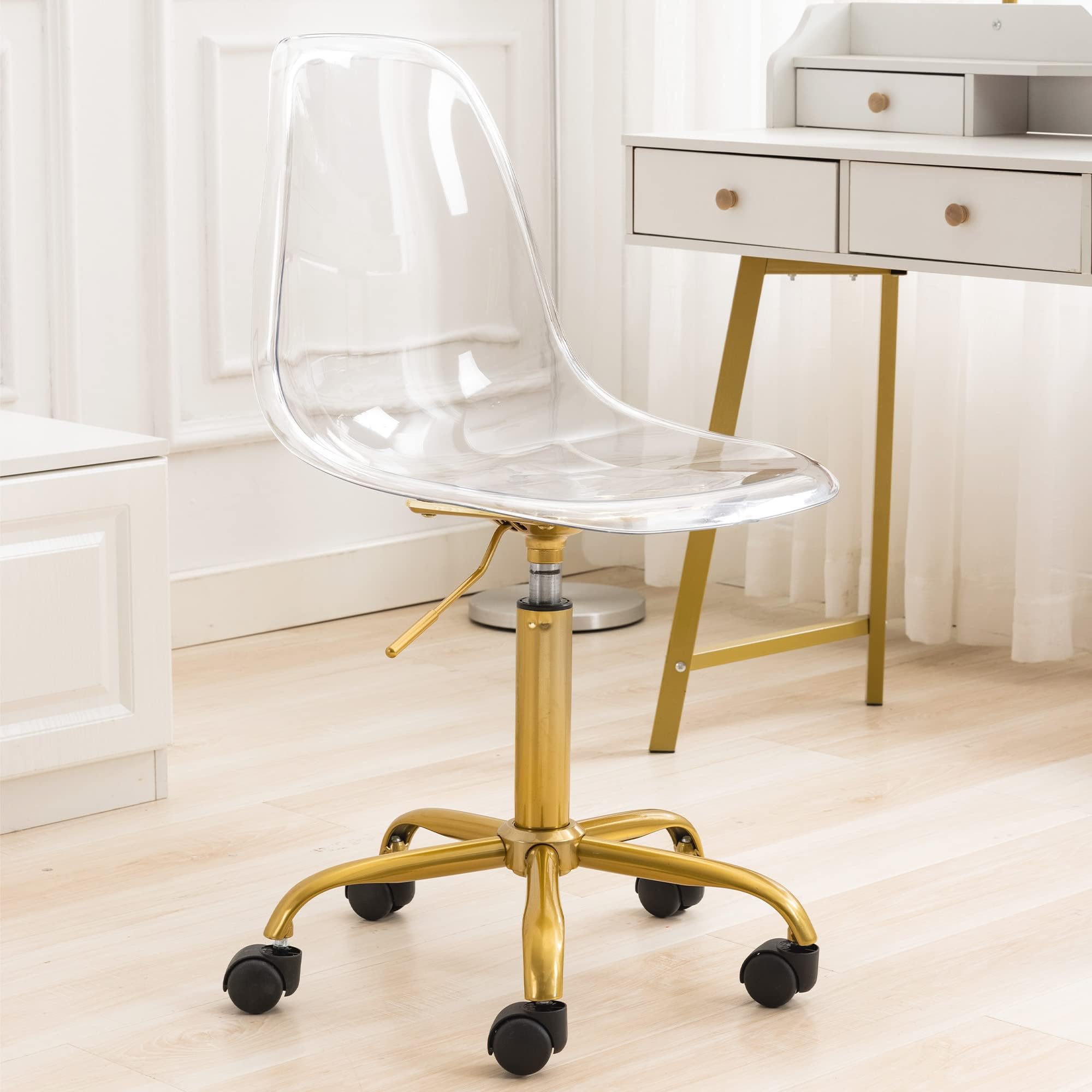 Amazon.com: Urban Lifestyle Acrylic Rolling Desk Chair, Tan 21.25D x 19 ...