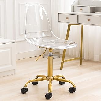 Acrylic Clear Desk Chair, Modern Small Rolling Cute Armless Vanity Plastic Chair Home Office Lucite Ghost Chairs with Wheels and Adjustable Height, Clear