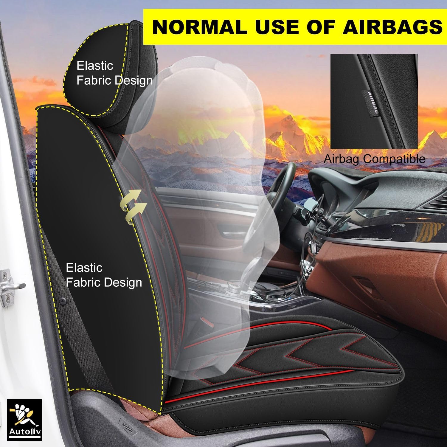 Front Seat Covers Fit for Mitsubishi Outlander Sport 2011-2024 2025 2026 Leather Car Seat Covers Waterproof Seat Cushion Protector Compatible with Airbag(2 Front Seats,Red Line)