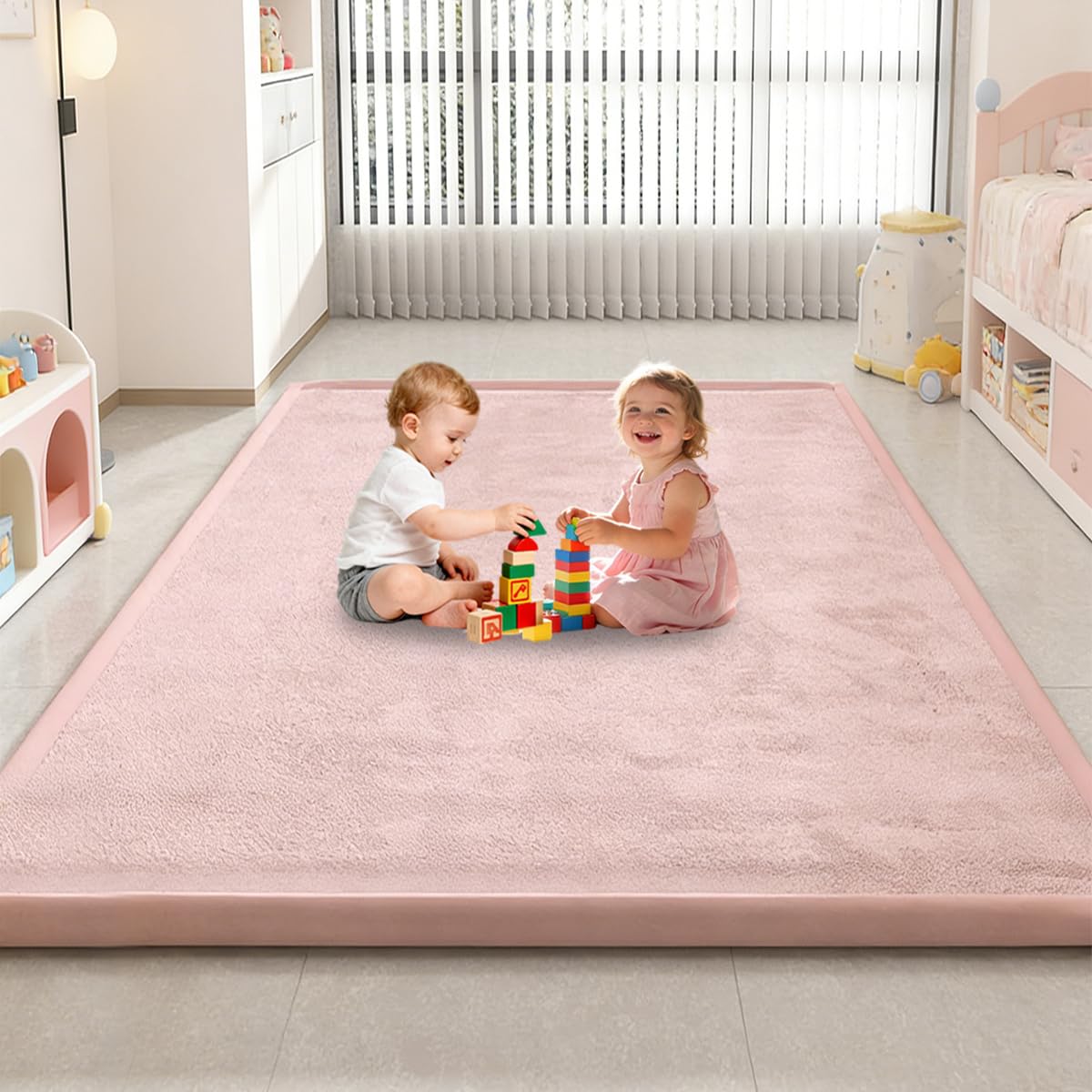 Voxirum 2.5 CM Thick Baby Play Mat, Foam Cushion Playpen Mat for Infants and Toddlers, Large Tummy Time Mat, Soft Babies Mats for Floor Play with Non-slip Backing Rose 80 x 160 cm