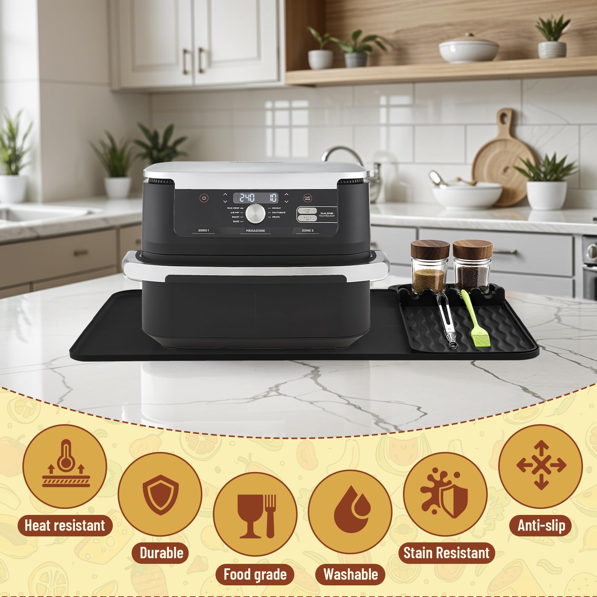 Siliconen Mal Luchtfriteuse, Airfryer Accessoires 3-Delig Silicone Inzetstuk Herbruikbaar 22×23 cm, Voor COSORI Turboblaze 6L/5,5L/6,2L/6,4L, PHILIPS NA230/00 6,2L, NINJA AF180EU
