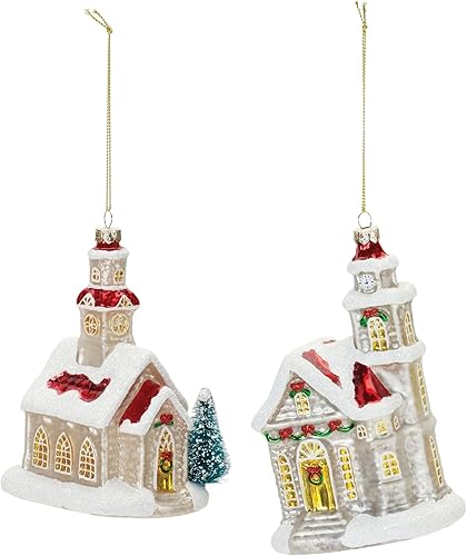 Melrose Juego de 6 adornos navideños de cristal con purpurina de 6.25 pulgadas