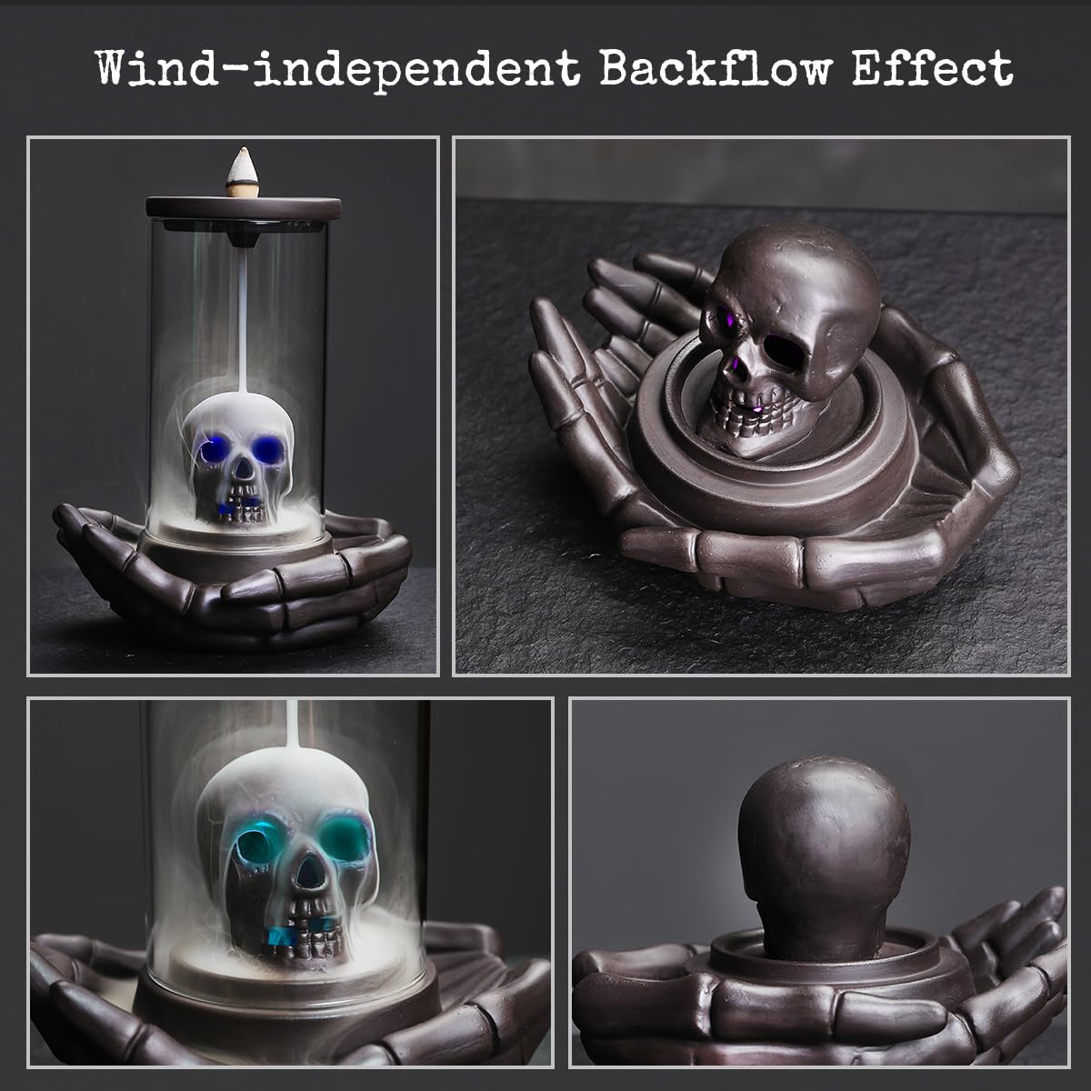 ChangWanna Skull Incense Burner Holder, Backflow Waterfall Cone Incense Holder - Image 4