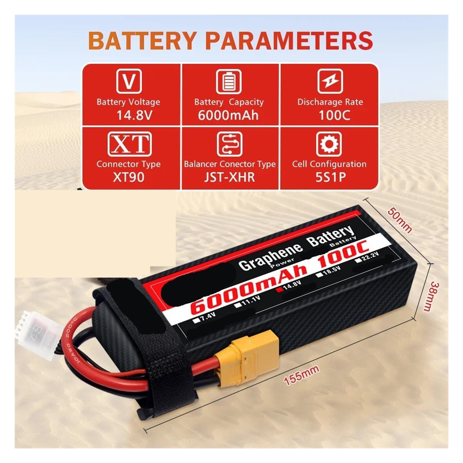 Compatible avec la Batterie HRB 1300mAh à 7000mAh for hélicoptère de Voiture RC 2S 6S(4S 5000mah 100C XT90)