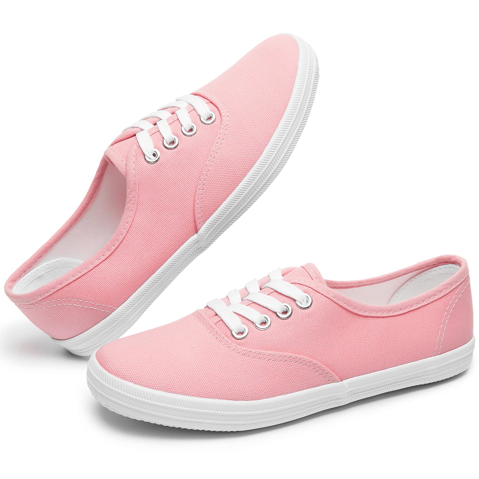 TUOPINWomens White Canvas Sneakers Low Top Lace-up Canvas Shoes Lightweight Casual Tennis Shoes
