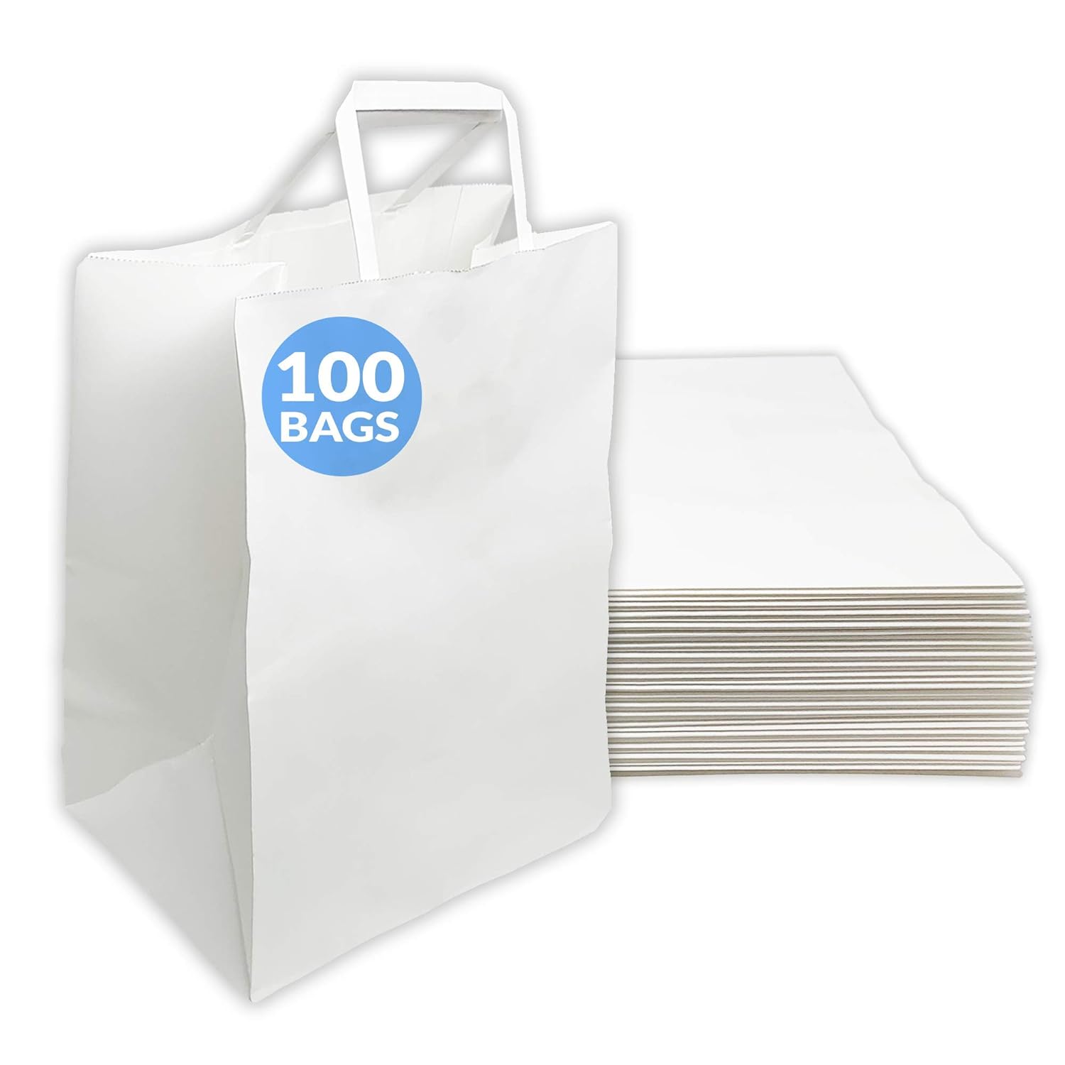 Reli. White Paper Bags w/Handles | 100 Pcs, Bulk | Large 10"x6.75"x12" | White Paper to Go/Take Out/Restaurant Bags with Handles, Shopping Bags, Retail Bags, Gift Bags; 25% Larger Than 10"x5"x13" : Industrial & Scientific