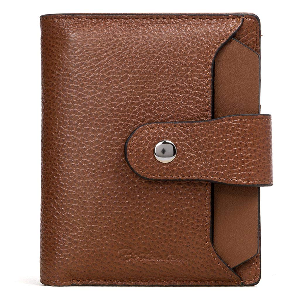 BOSTANTENWomen Leather Wallet RFID Blocking Small Bifold Zipper Pocket Wallet Card Case Purse with ID Window Brown