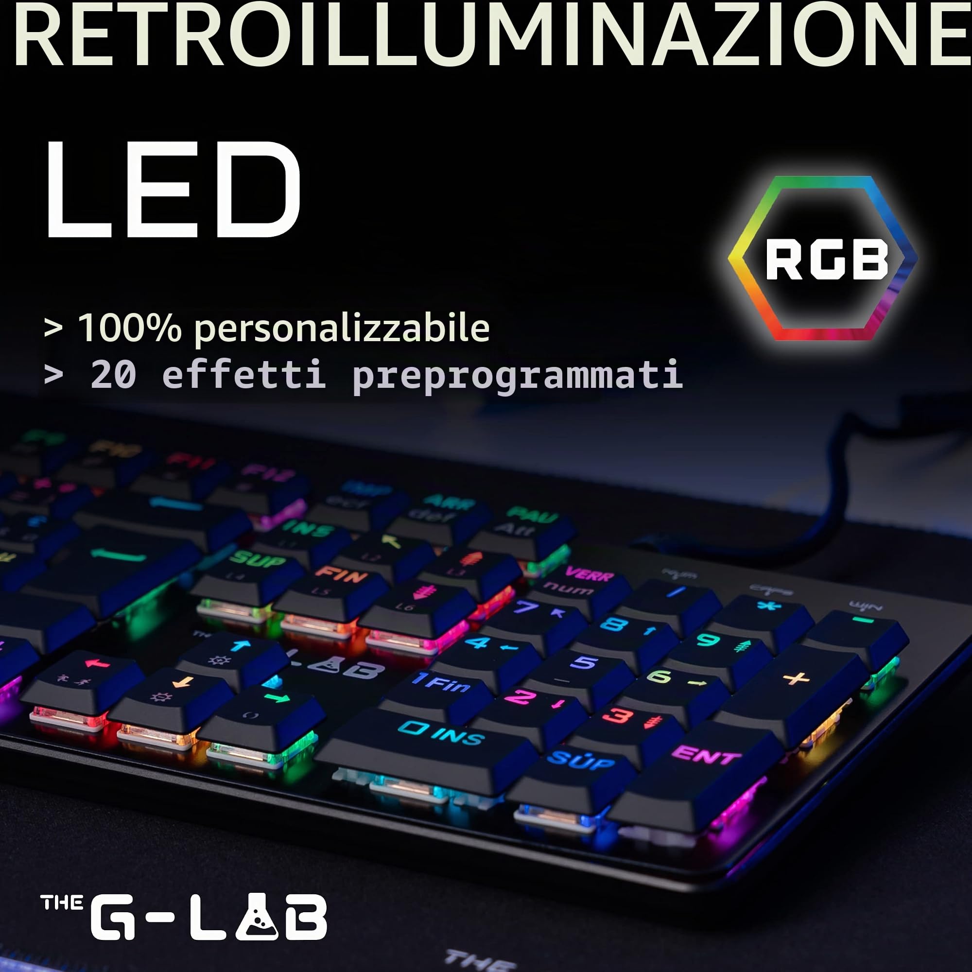 The G-Lab Keyz Platinium Tastiera Meccanica Gamer AZERTY FR Red Switch Low Profile - Retroilluminazione RGB 100% Personalizzabile, Anti-Ghosting Total - PC/PS4/PS5/Xbox - Nuovo 2022, Nero