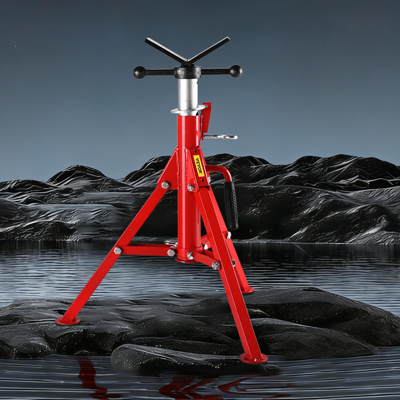 VEVOR Cavalletto per Tubi con Testa a V 0,32-30,48 cm Supporto per tubi Altezza Regolabile 61-107 cm Massima Capacità 1134 kg, Cavalletto per tubi Materiale in Acciaio al Carbonio Piedi Pieghevoli