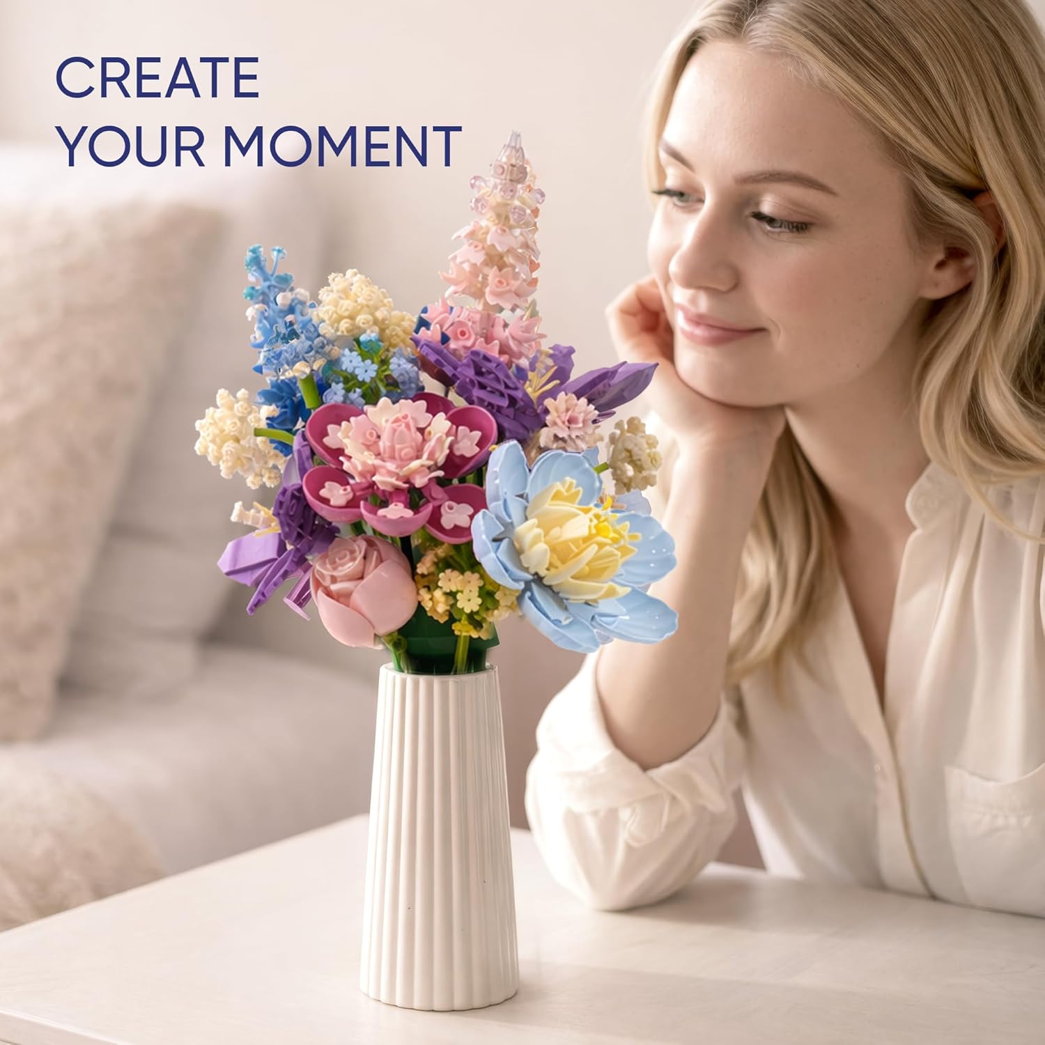 Flower Building Blocks for Adults Block Tech Flowers Buildable Flowers Building Block Set Botanical Flower Building Set 880 Pcs, No Vase Included