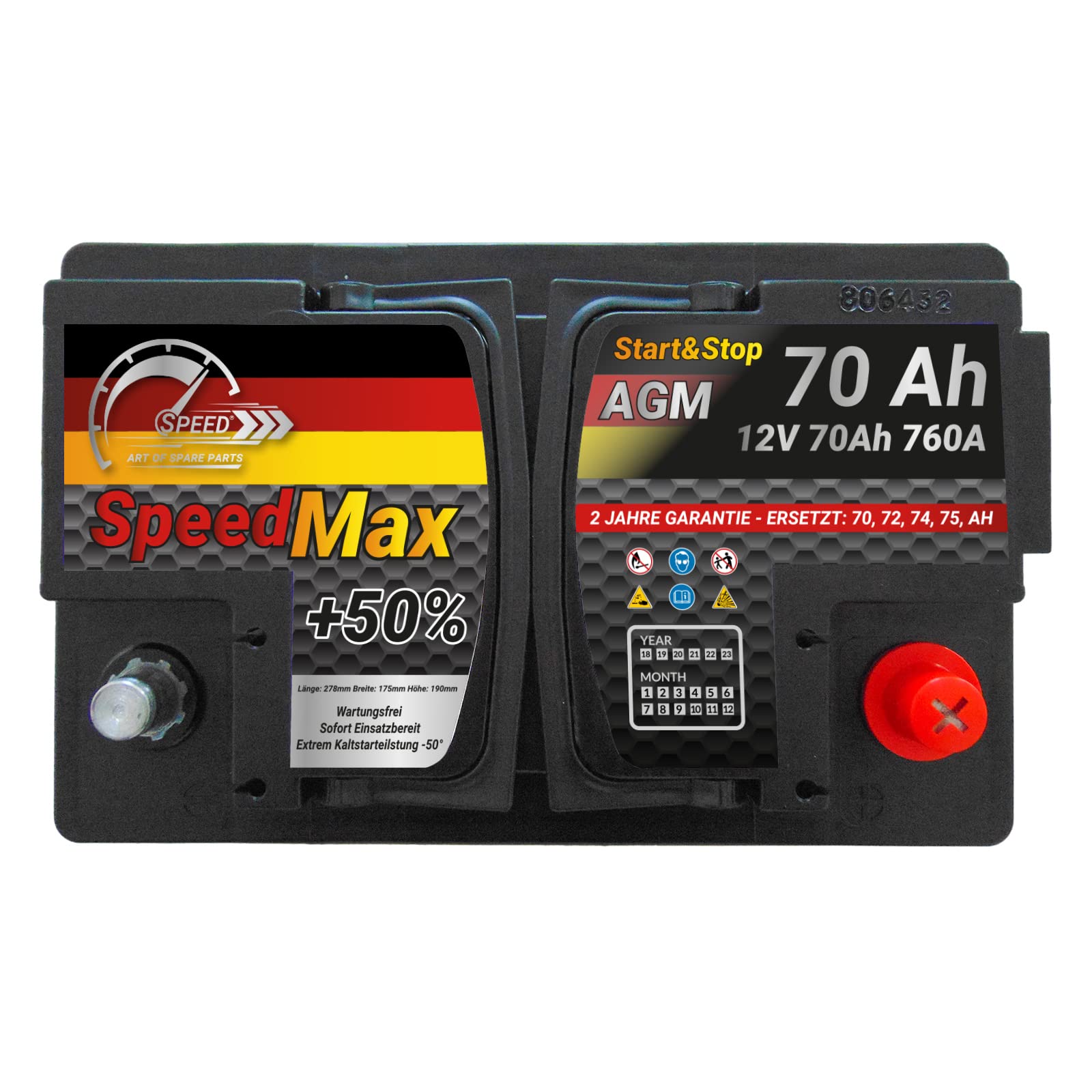 Bateria AGM Start&Stop 70Ah 760A 12V L3 Speed Max