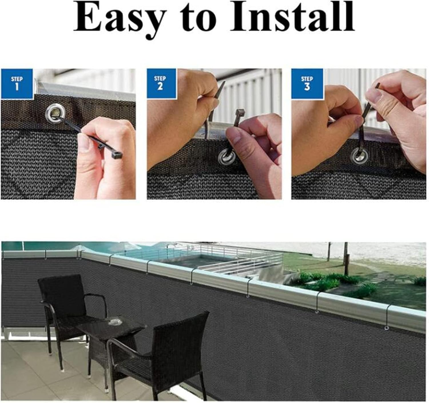 Balcony Privacy Screen Fence Cover Mesh Windscreen with Cable Ties Patio Porch Garden Railing Cover 90% Blockage (Color : Black Size : 1.8X5M) (Black 1.5X6M)