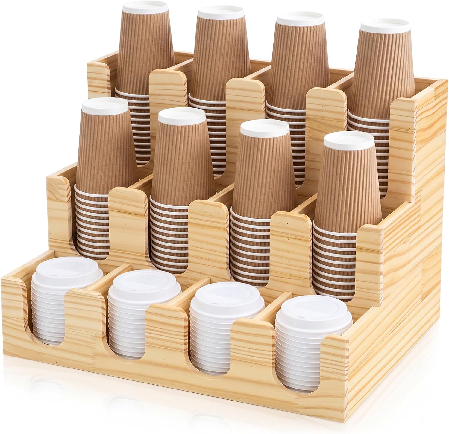 Geetery 12 Compartment Acrylic Cup Dispenser Organizer and Lid Holder