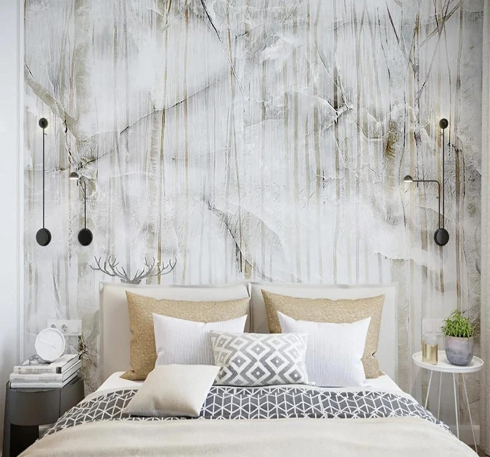 XLMING Abstract Black and White Marble Effect Texture Elk 3D Wallpaper Silky Texture Home Study Office Grey Dining Room Sofa Bedroom Living Room TV Backdrop-250cm×170cm