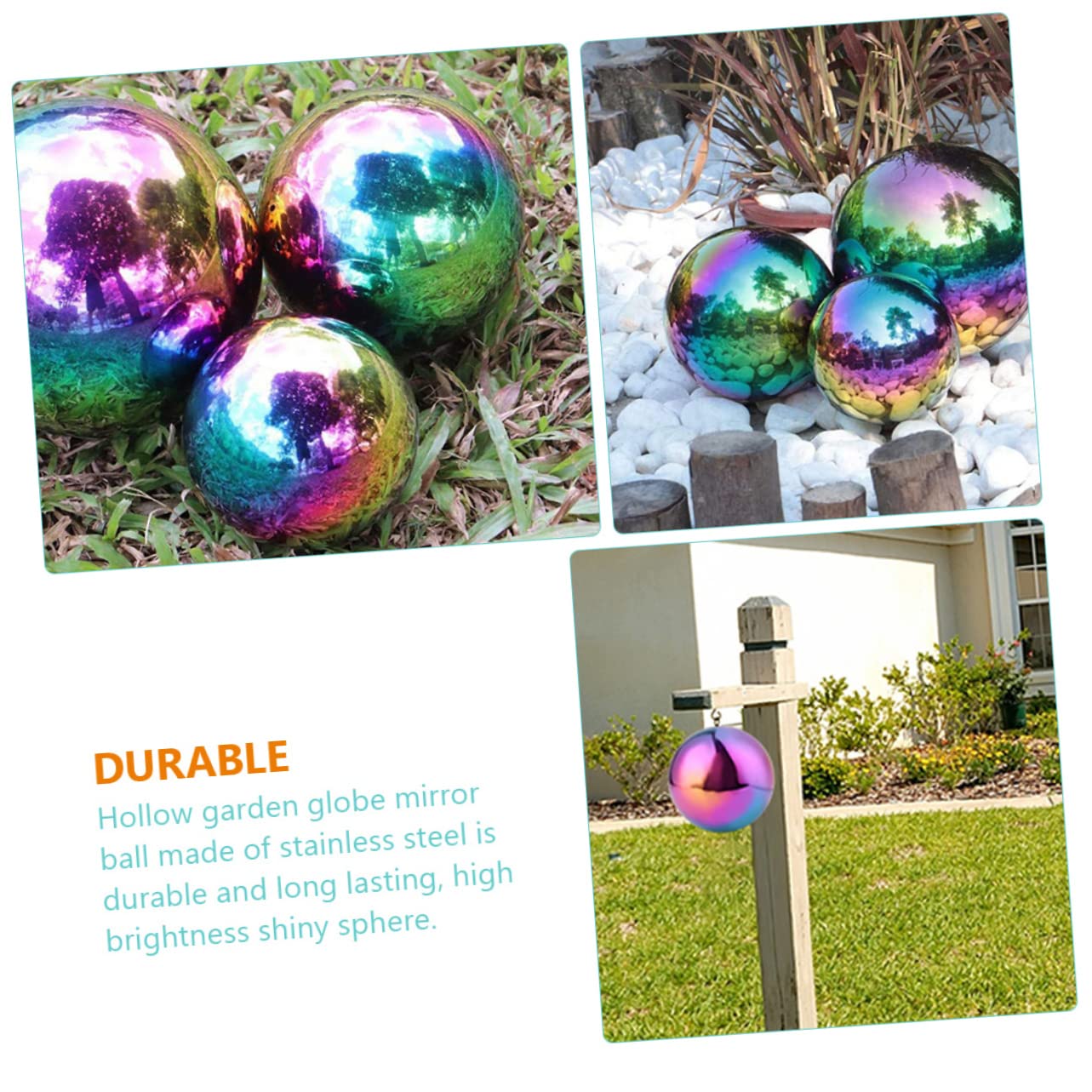 Gatuida Sfere Decorative da Giardino in Acciaio Inossidabile, 3 Pezzi, Finitura a Specchio, Riflettono la Luce, per Giardino e Ufficio