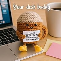 Vista 3 de Regalos de cumpleaños para ella, él, mujeres, hombres, novia, novio, decoración de escritorio de taza de café de ganchillo positivo, lindo regalo