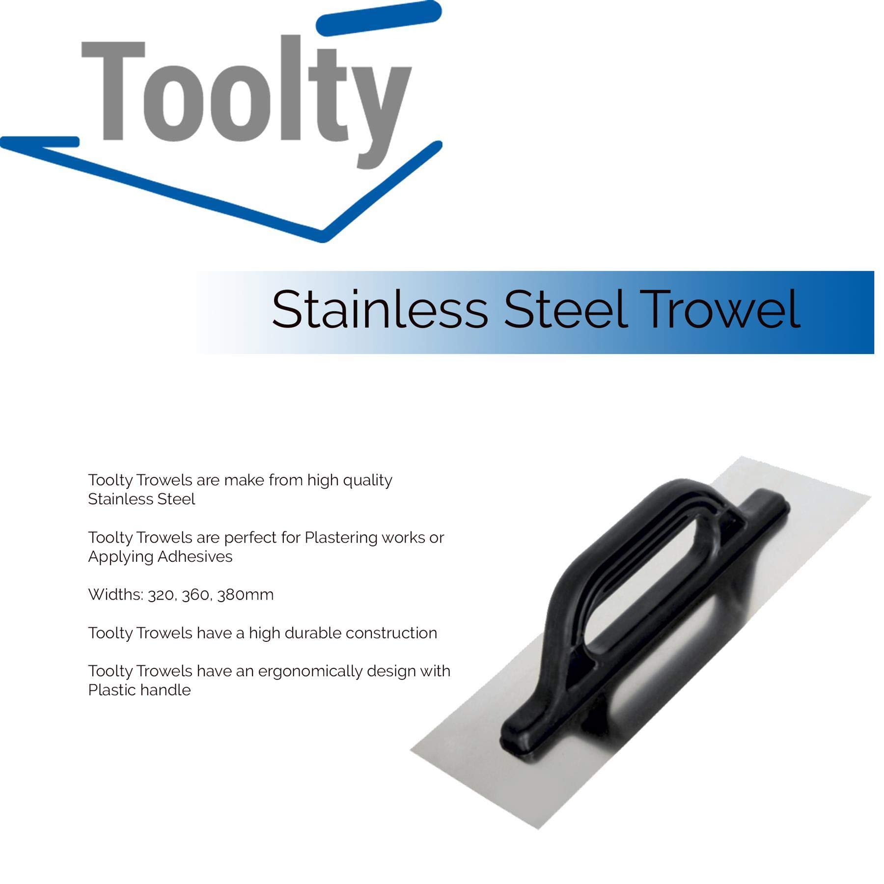 Toolty Professional Stainless Steel Trowel, Putty Trowel, Mortars Trowel, Finishing Trowel, 320, 360, 380mm - Image 2