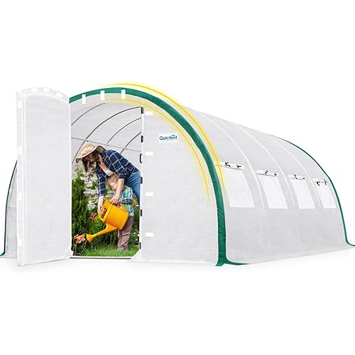 Quictent Premium Greenhouse Swing Door Large Walk-in Green Houses for Outdoors, Upgraded Tunnel Hoop House Frame and Cover for Outside Garden Plant, 2 Swing Door 8 Screen Window, 20x10x6.6 FT, White