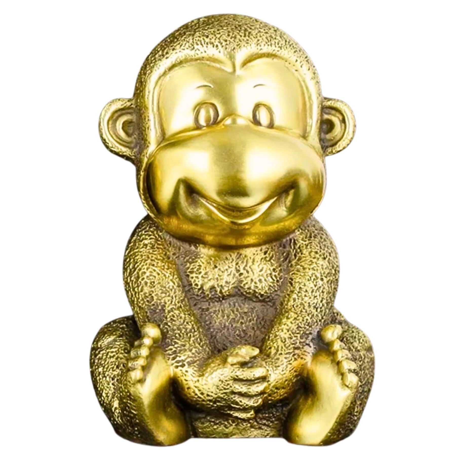Zestaw rzeźby z brązu cztery mądre małpy – 'Hear No Evil, See No Evil, Speak No Evil' figurki artystyczne z litego mosiądzu, ręcznie robione mini posągi zwierząt