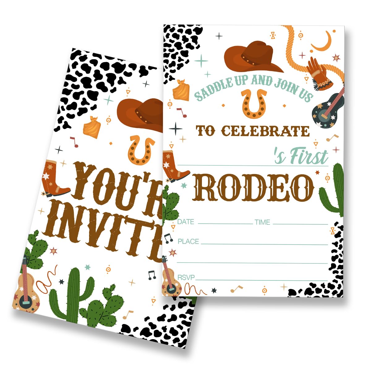 EUDOSI My First Rodeo Birthday Party Invitations Supplies Fill-In Set of 20 with Envelopes Wild West Cowboy Birthday Invites Cards, Double Sided