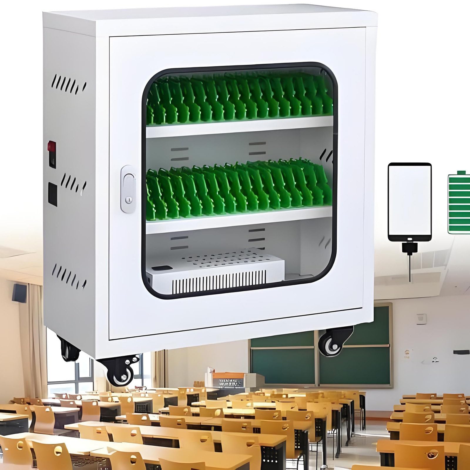 GUTYGIO Portable Cellphone Charging Locker, Rechargeable Mobile Phone Charging Cabinet,20-60 Slot Device Mobile Charging Station and Storage Cart,for Students and Employees,Tourists 40slots