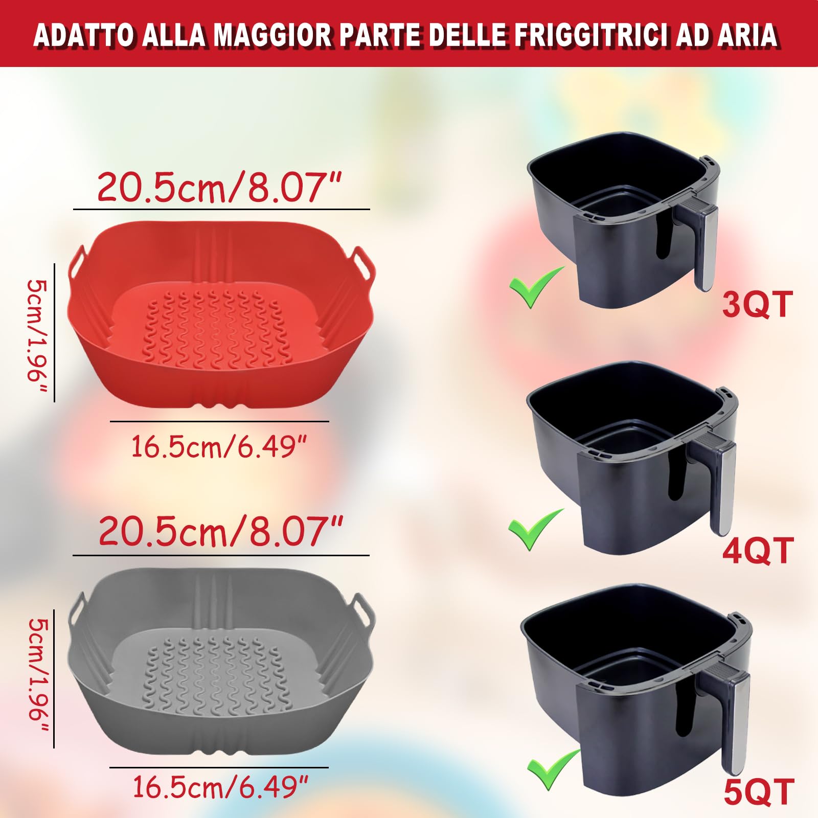 2 Teglie In Silicone Per Friggitrice Ad Aria - 20.5 Cm, Riutilizzabili, Per COSORI, Ninja, Tower - Foto 4