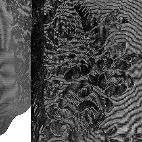 Miniatura 5 de Homey Cenefa de tratamiento de ventana con diseño de flores rosas bordadas y hojas de vid, ideal para cocina, dormitorio (negro, 52 pulgadas de