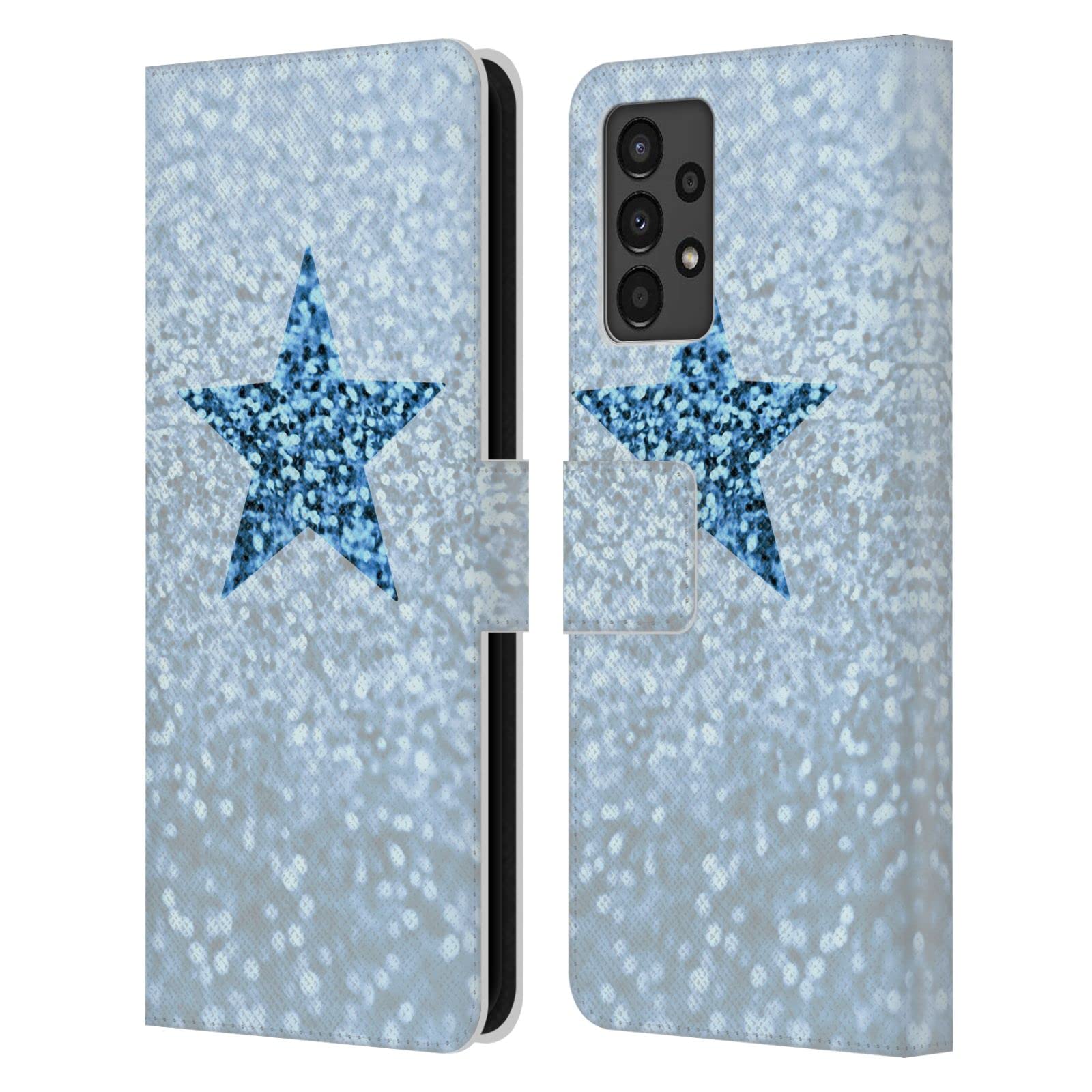 Housse cuir Samsung A13 bleu de pluie pailleté - Étui antichoc avec fentes cartes - 7