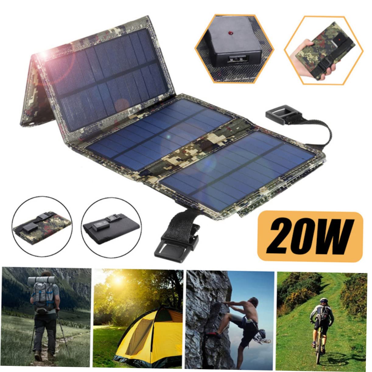PartyKindom Cargador Solar Portátil USB Plegable para Móviles Energía Renovable para Viajes Barcos y Camping