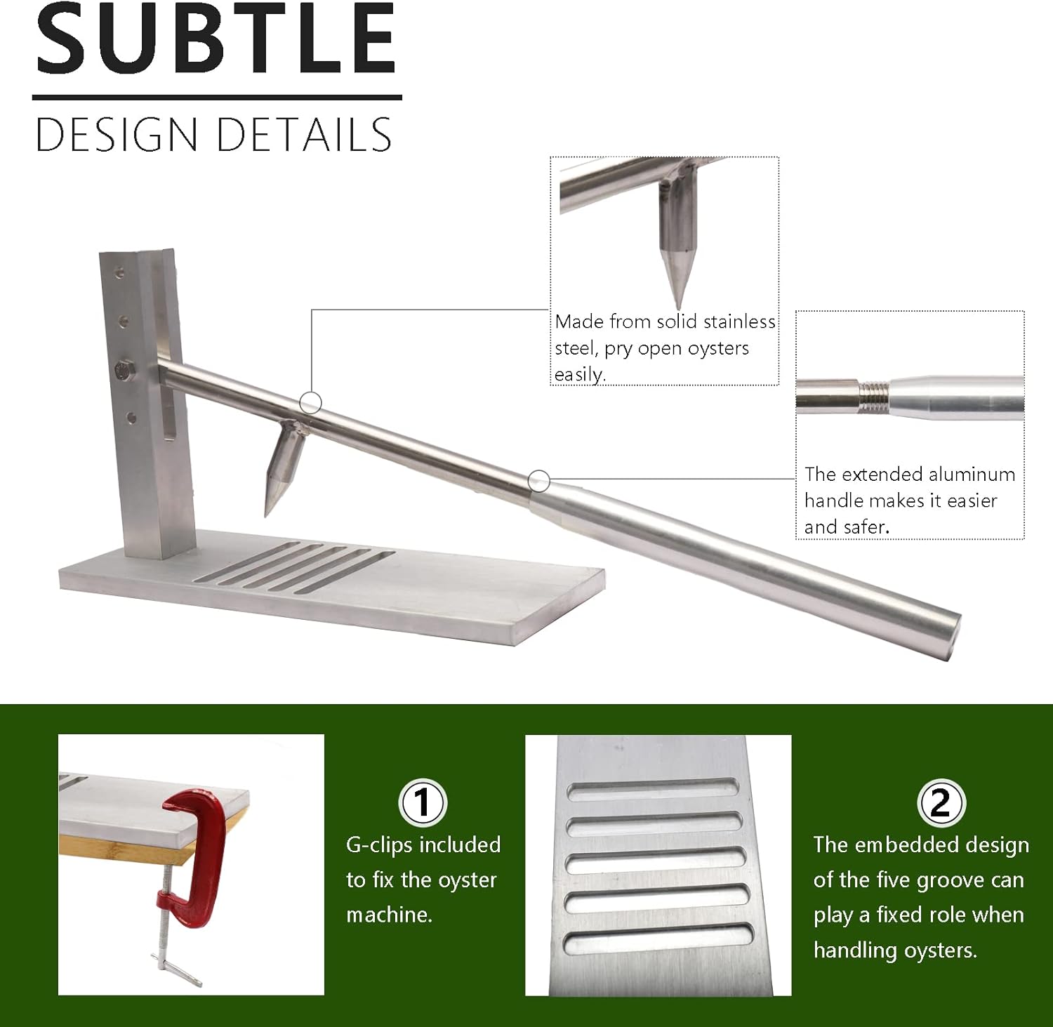 Oyster Shucker Tool Set - Adjustable Oyster Clam Opener Machine with 304 Stainless Steel Grillable Shucker Machine Set Including Knives, Glove and g-Clip