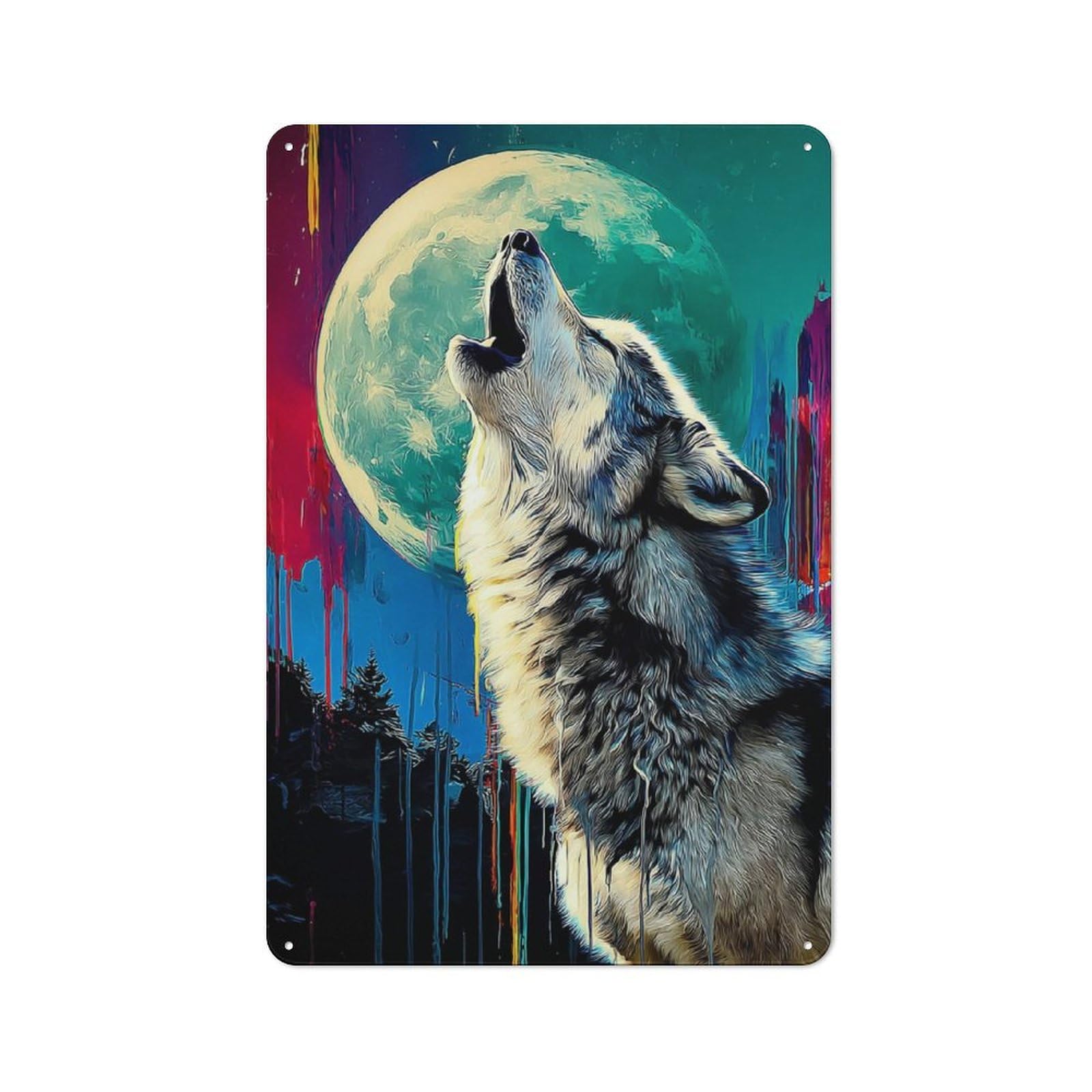 Junmoney Howling Wolf Moon Retro Metal Plaque 30X20cm Featuring For Home Bar Wall, For Room Styling Across Home Bars And Entertaining Spaces