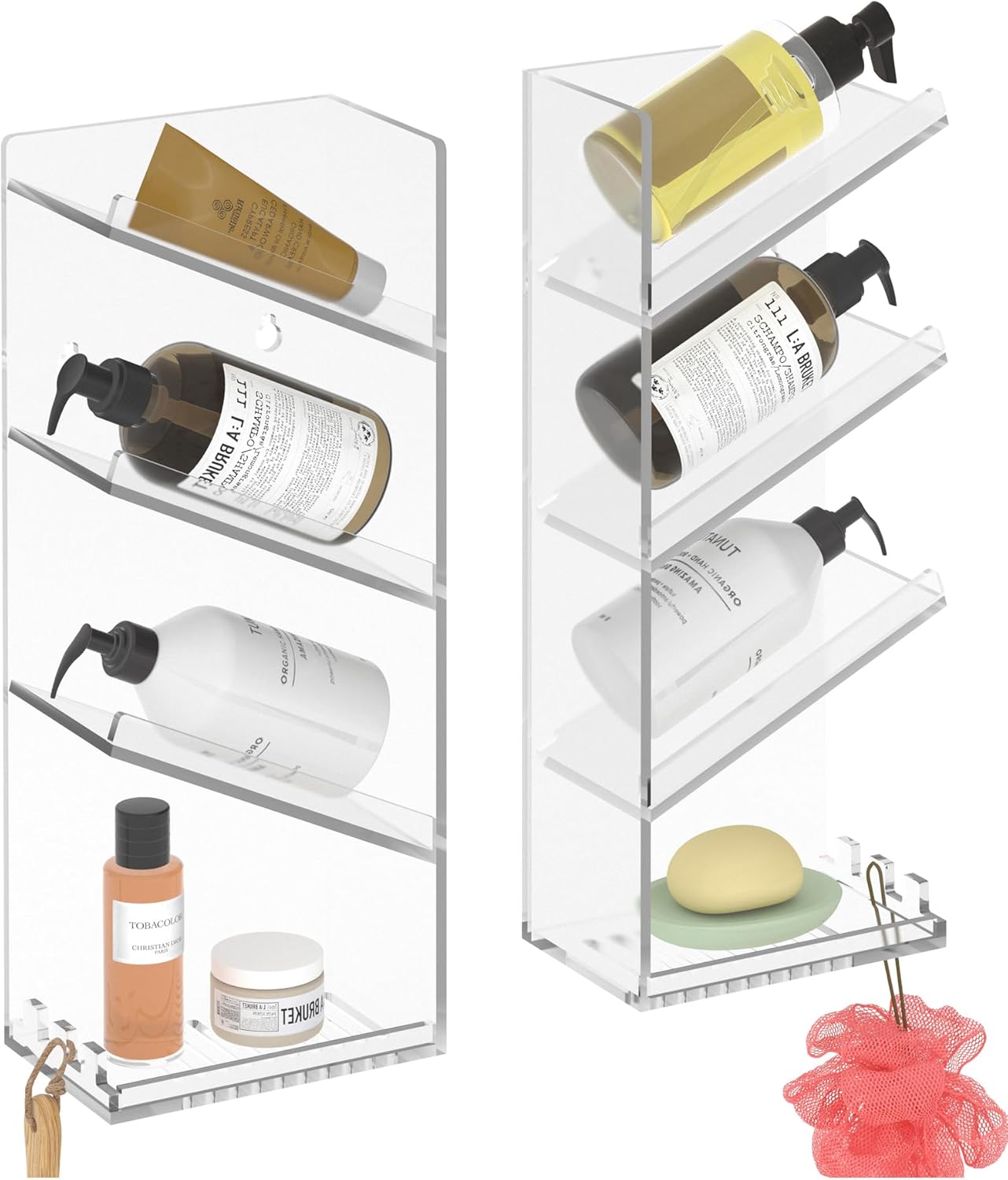 MULSAME Acrylic Shower Shelves， Shower Caddy Adhesive with