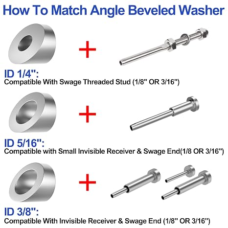 CKE 30 Pack 3/8 ID Angle Beveled Washer 25 30 35 Degree for 1/8 5/32 3/16 Deck Stair Cable Railing Kit for Wood Metal Aluminum Post, T316 Stainless Steel 30 Degree Cable Railing Angle Washers CR17