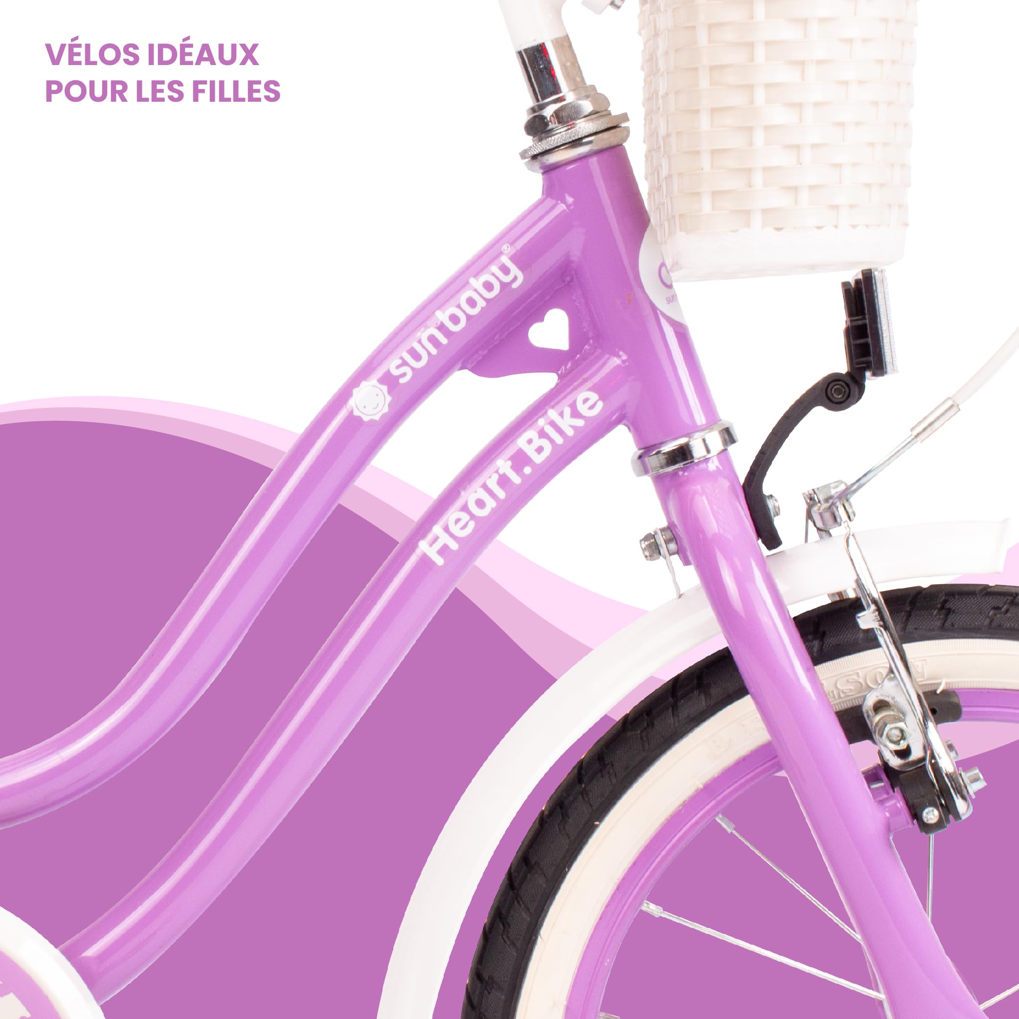 Vélo Enfant Fille 12/14/16 Pouces Sun Baby Heart avec Roulettes Stabilisatrices et Barre de Poussée