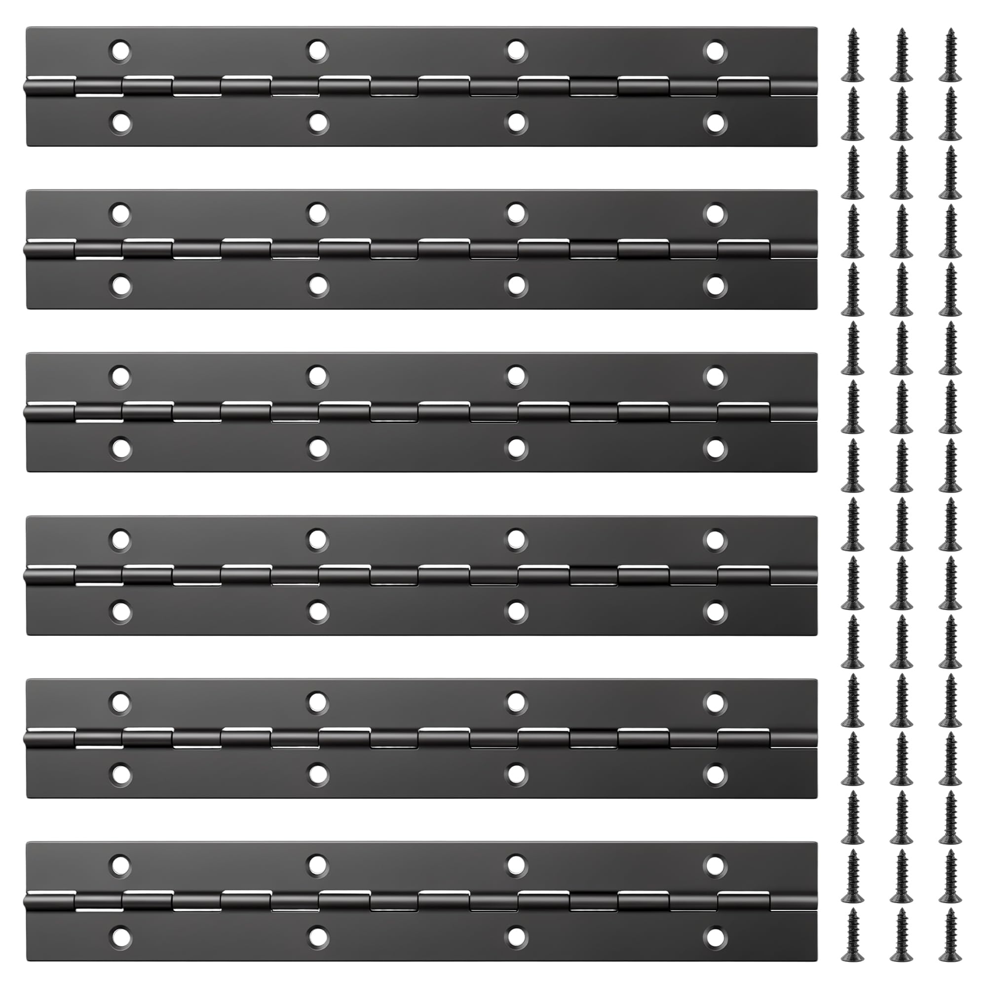 HONYUET Black Stainless Steel Piano Hinge, 20cm x 30mm x 0.8mm Continuous Hinge for Wood Cabinets Furniture, with Screws, 6 Pack