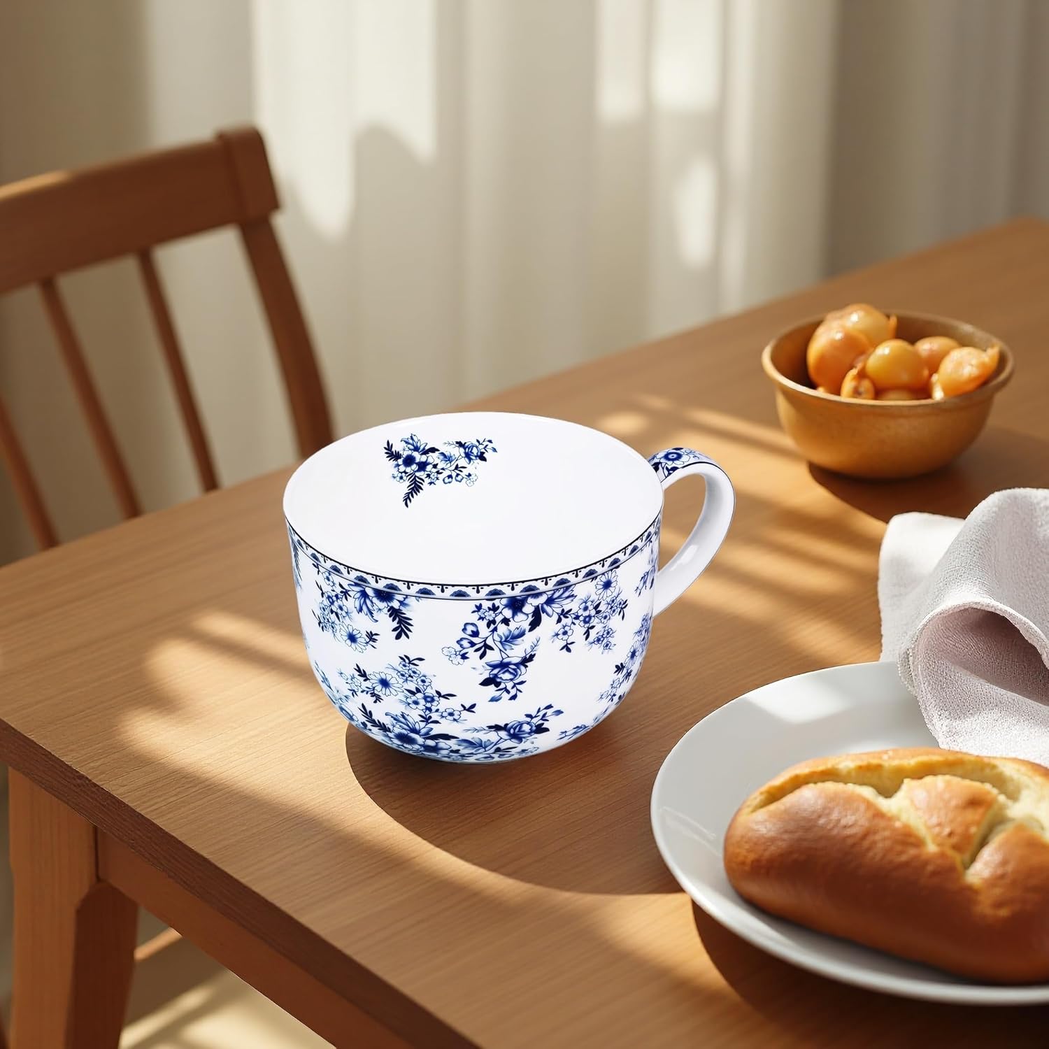 25 Ounce Bone China Soup Bowls with Handles Large Soup Mug for Coffee Cereal Oatmeal Latte Flora Soup Bowl Bone China Soup Cup Microwave Safe - Image 7