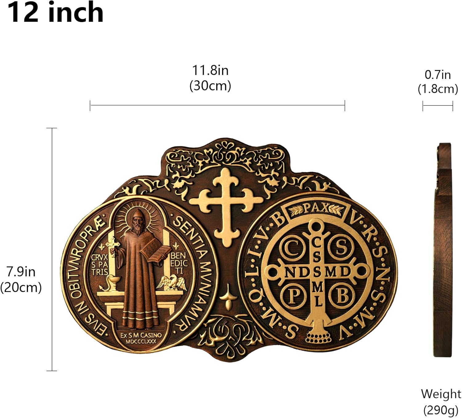 Wooden Saint Benedict Plaque, St Benedict Medal Wall Decor Wall Art, Handmade Wall Hanging Sign, Religious Wall Plaque for Living Room Bedroom Kitchen - 12 Inch - Image 2