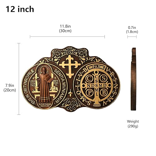 Miniatura 2 de bgcarpenter Wooden Saint Benedict Plaque, St Benedict Medal Wall Decor Wall Art, Handmade Wall Hanging Sign, Religious Wall Plaque for Living Room