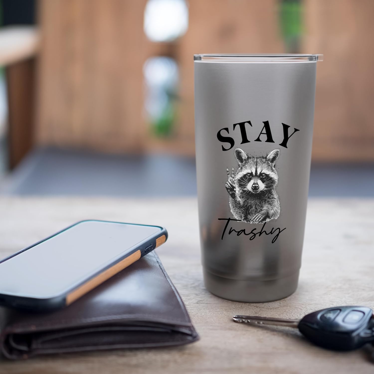 Funny Cute Stay Trashy Raccoon Feral Trash Stainless Steel Insulated Tumbler - Image 7