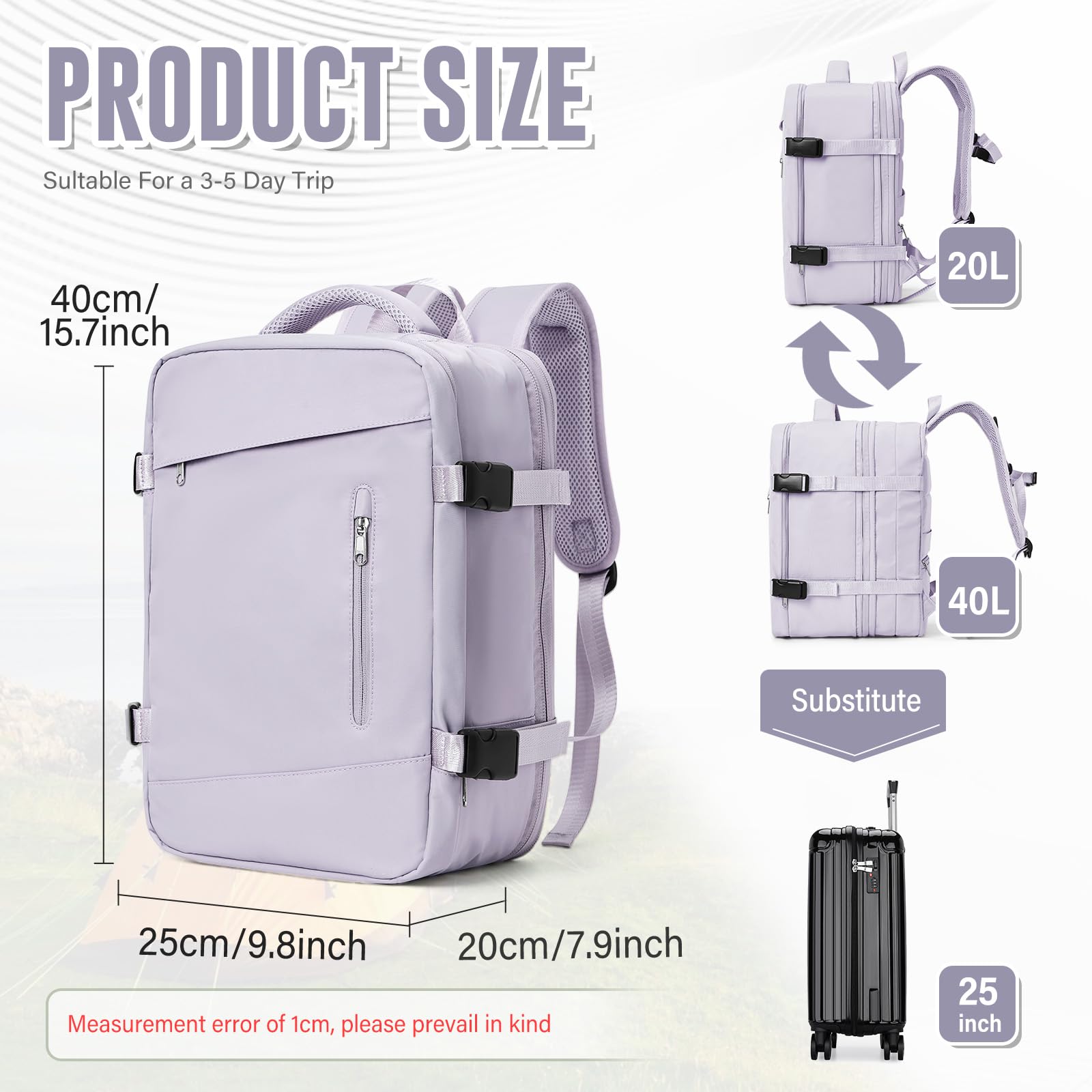 BJLFS Zaino da Viaggio con Sottovuoto Ryanair 40x20x25 Bagaglio a Mano,Bagaglio a mano EasyJet Borsa da Viaggio donna Zaino Viaggio Casual Daypack per laptop da 14 pollici