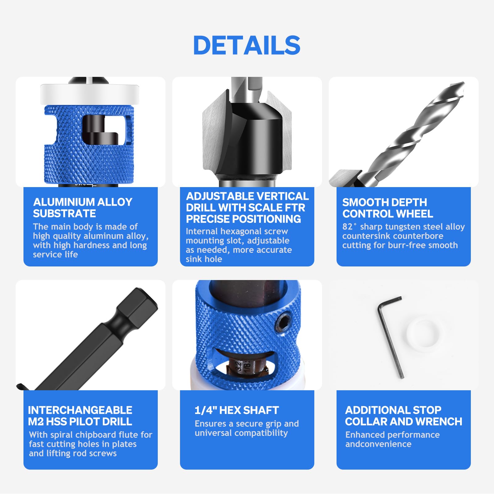 Countersink Bit Drill with 1/4 Inch Hex Shank, Made of HSS-M2, Precise Drills, for Wood Processing - Image 3